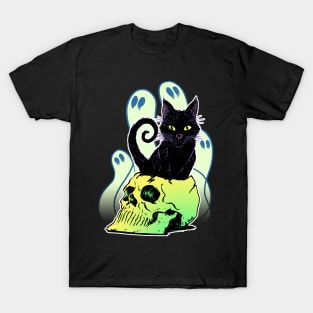 Skull Cat with Ghosts T-Shirt